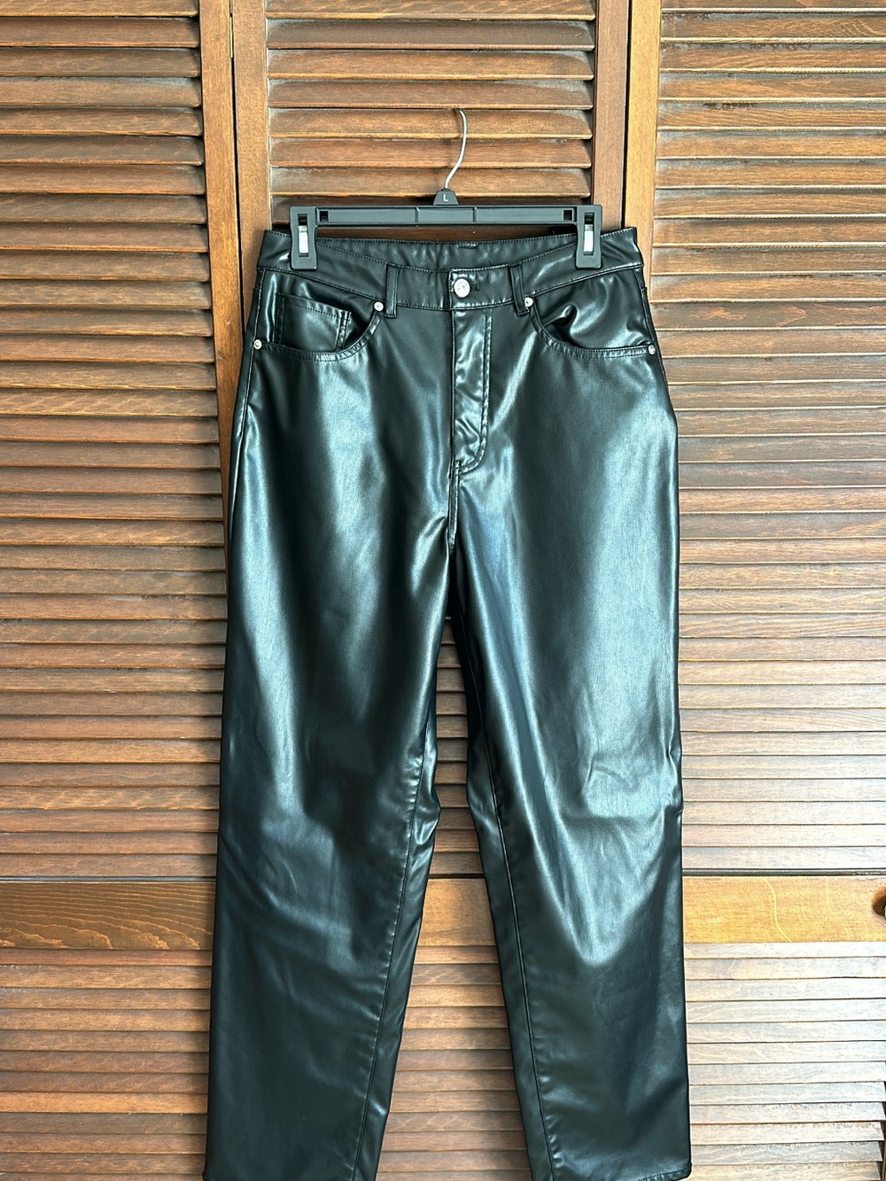 H&M Black Faux Leather Straight-Leg Pants